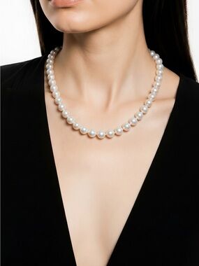 Akoya Pearl Necklace 10k Gold Clasp - 7 3/4 mm Women’s Single Strand  18 inches